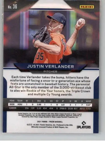 2021 Panini Prizm #36 Justin Verlander NM-MT Astros ID:45266 - Baseball Card Single