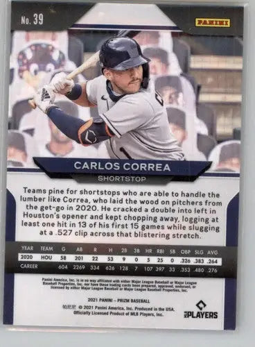 Original gloss Baseball trading card featuring Carlos Correa from Panini Prizm 2021