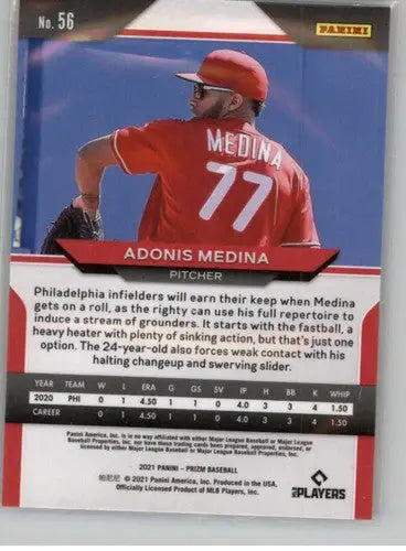Panini Prizm Adonis Medina baseball trading card with original gloss and Phillies ID