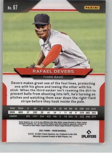 Baseball trading card of Rafael Devers from Panini Prizm 2021 with original gloss