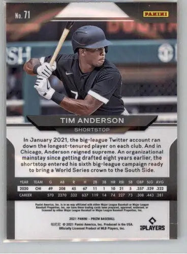 Original gloss Panini Prizm baseball card featuring Tim Anderson from 2021 Panini Prizm