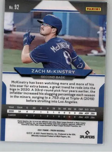 Original gloss baseball card of Zach McKinstry from Panini Prizm 2021 Dodgers