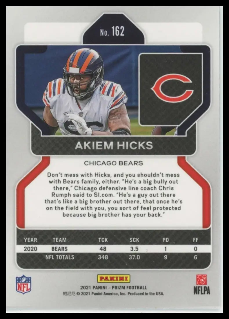 2021 Panini Prizm Akiem Hicks 162 Chicago Bears NM - Football Card Single