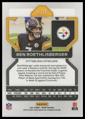 2021 Panini Prizm Base Ben Roethlisberger Pittsburgh Steelers 253 - Football Card Single