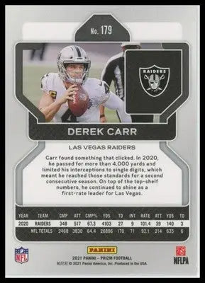 2021 Panini Prizm Base Derek Carr Las Vegas Raiders 179 - Football Card Single