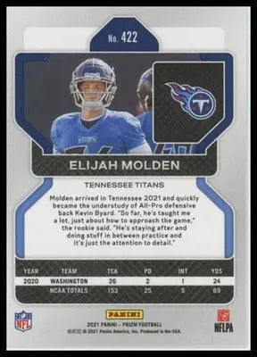 2021 Panini Prizm Base Elijah Molden RC Tennessee Titans 422 - Football Card Single
