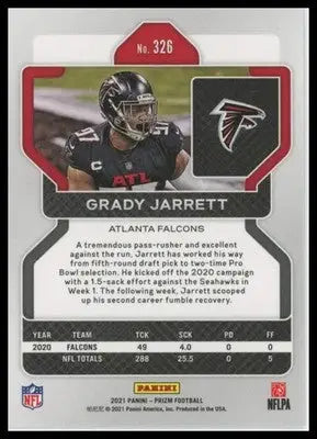2021 Panini Prizm Base Grady Jarrett Atlanta Falcons 326 - Football Card Single