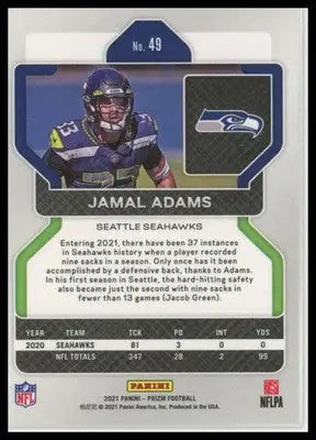 2021 Panini Prizm Base Jamal Adams Seattle Seahawks 49 - Football Card Single