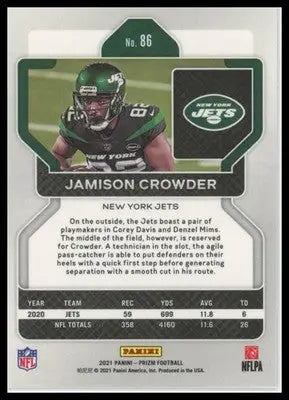 2021 Panini Prizm Base Jamison Crowder New York Jets 86 - Football Card Single
