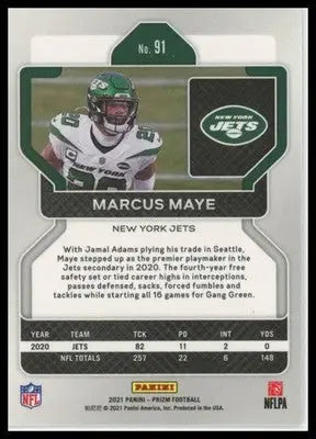 2021 Panini Prizm Base Marcus Maye New York Jets 91 - Football Card Single