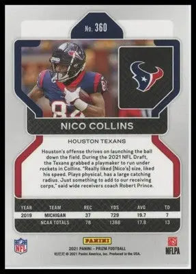 2021 Panini Prizm Base Nico Collins RC Houston Texans 360 - Football Card Single