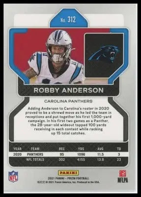 2021 Panini Prizm Base Robby Anderson Carolina Panthers 312 - Football Card Single
