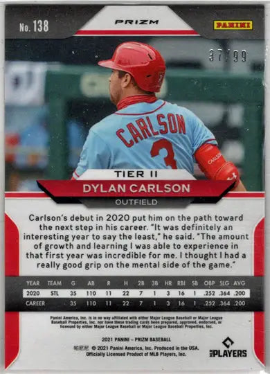2021 Panini Prizm Baseball Red Wave Parallel Card 138 Dylan Carlson 37/99 - Baseball Card Single