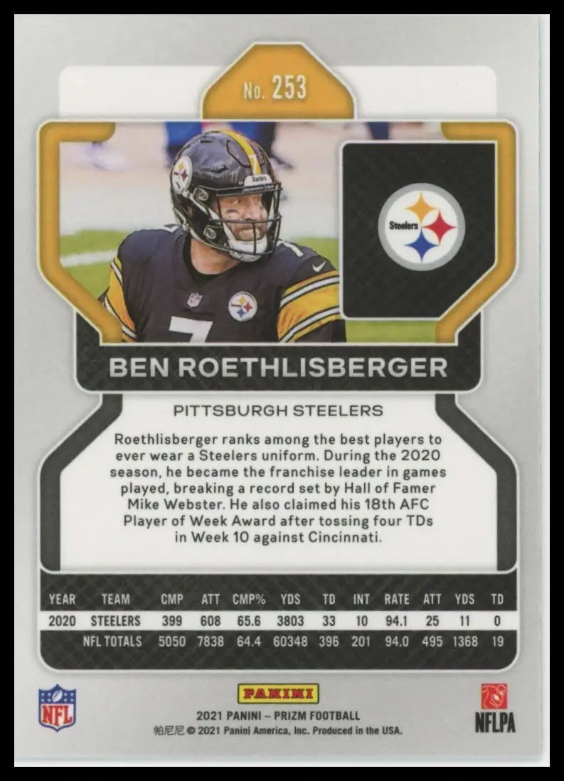 2021 Panini Prizm Ben Roethlisberger 253 Pittsburgh Steelers - Football Card Single