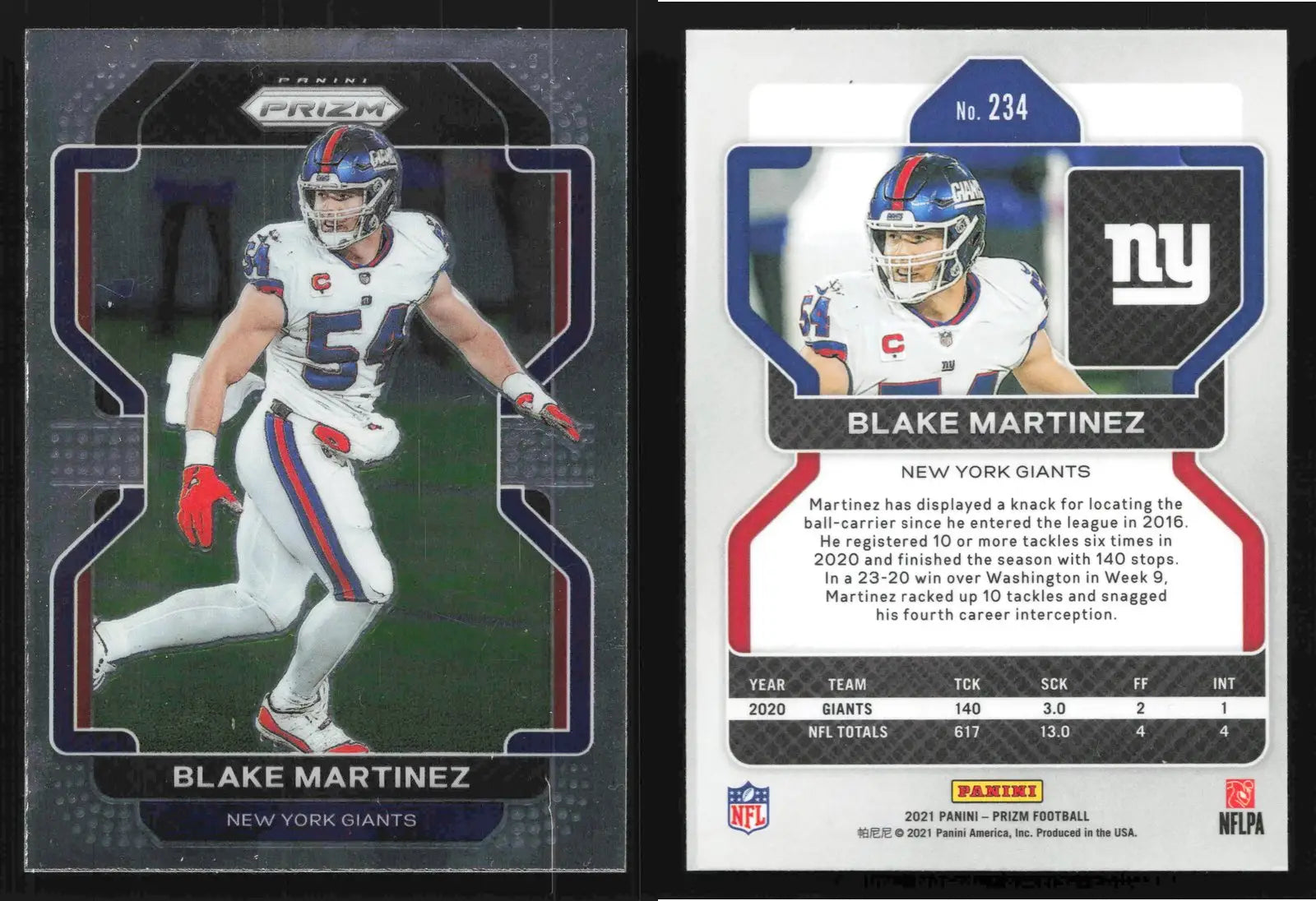 2021 Panini Prizm BLAKE MARTINEZ #234 New York Giants - Football Card Single