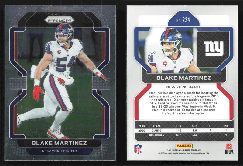 2021 Panini Prizm BLAKE MARTINEZ #234 New York Giants - Football Card Single