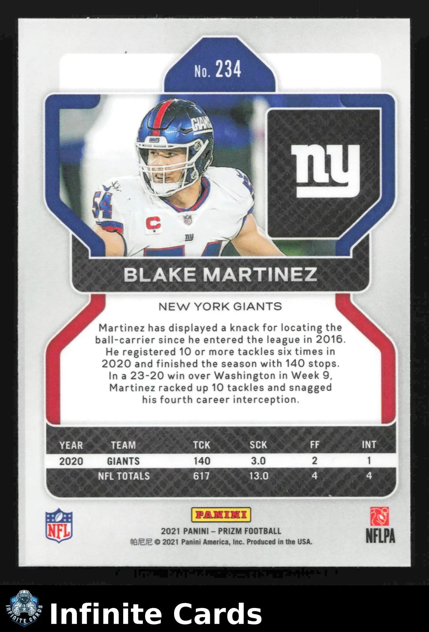 2021 Panini Prizm BLAKE MARTINEZ #234 New York Giants - Football Card Single