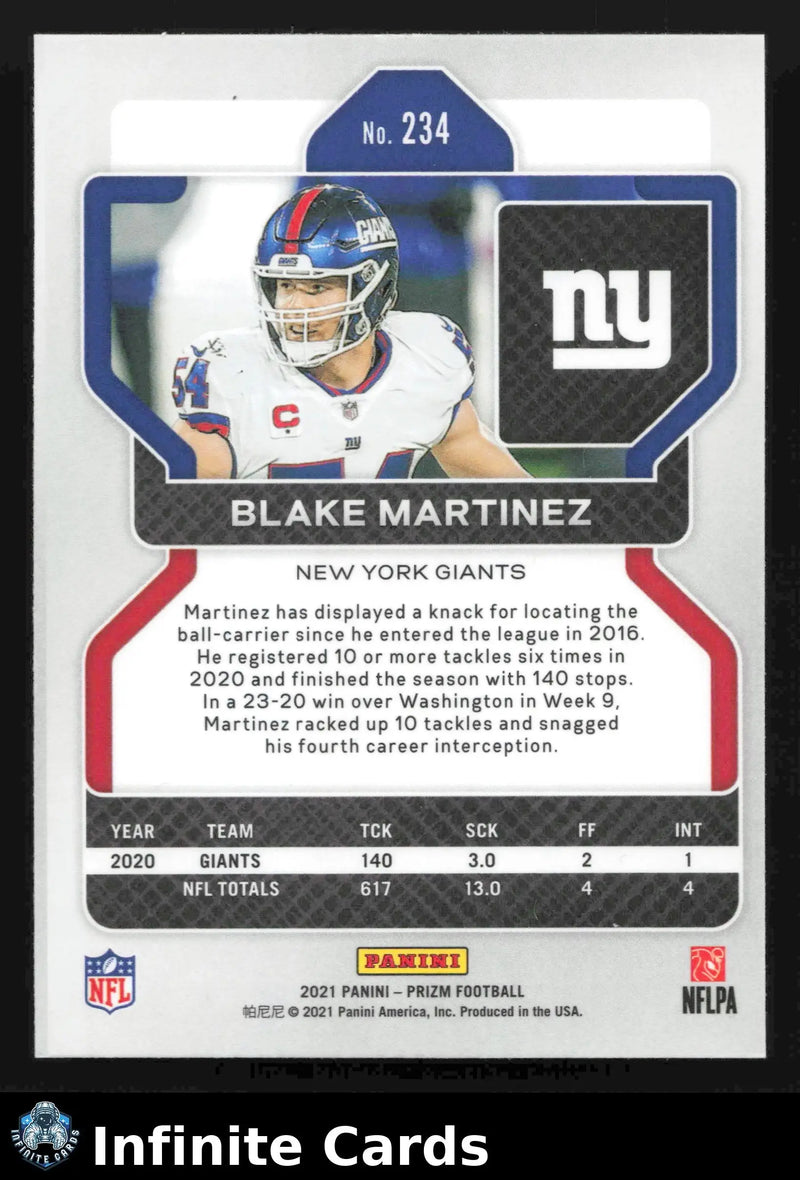 2021 Panini Prizm BLAKE MARTINEZ #234 New York Giants - Football Card Single