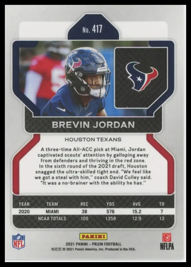 2021 Panini Prizm Brevin Jordan RC 417 Houston Texans NM - Football Card Single