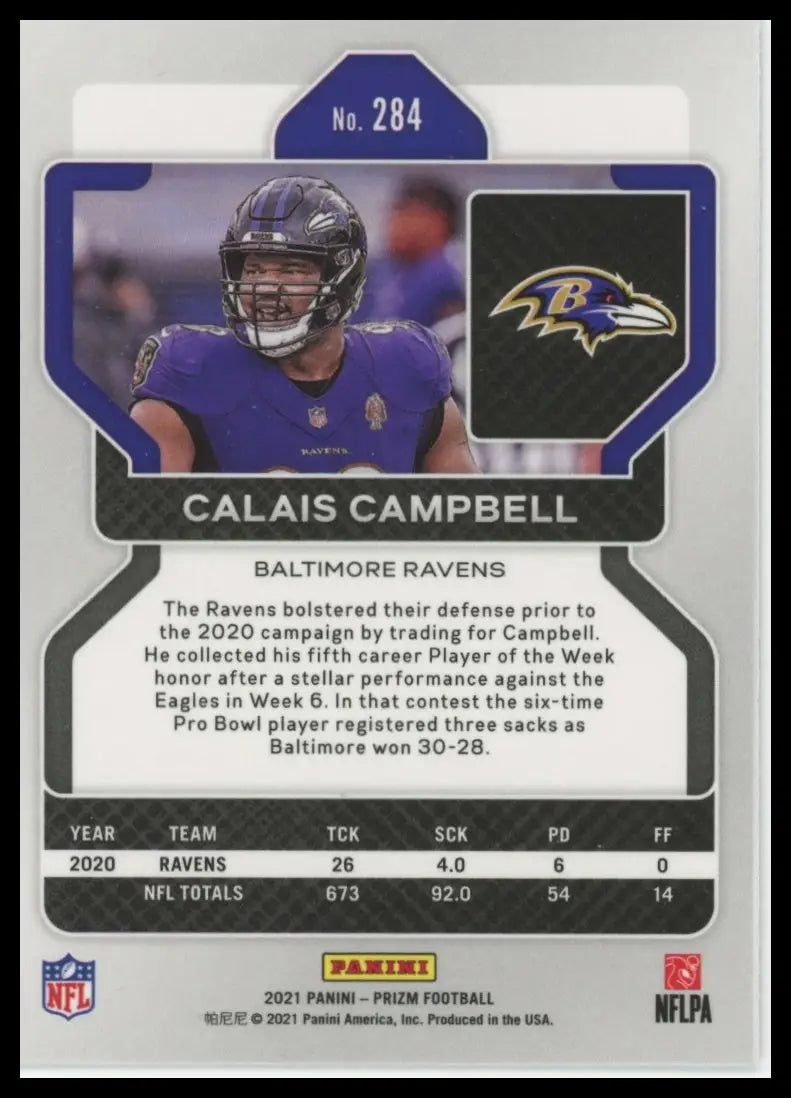 2021 Panini Prizm Calais Campbell 284 Baltimore Ravens NM - Football Card Single