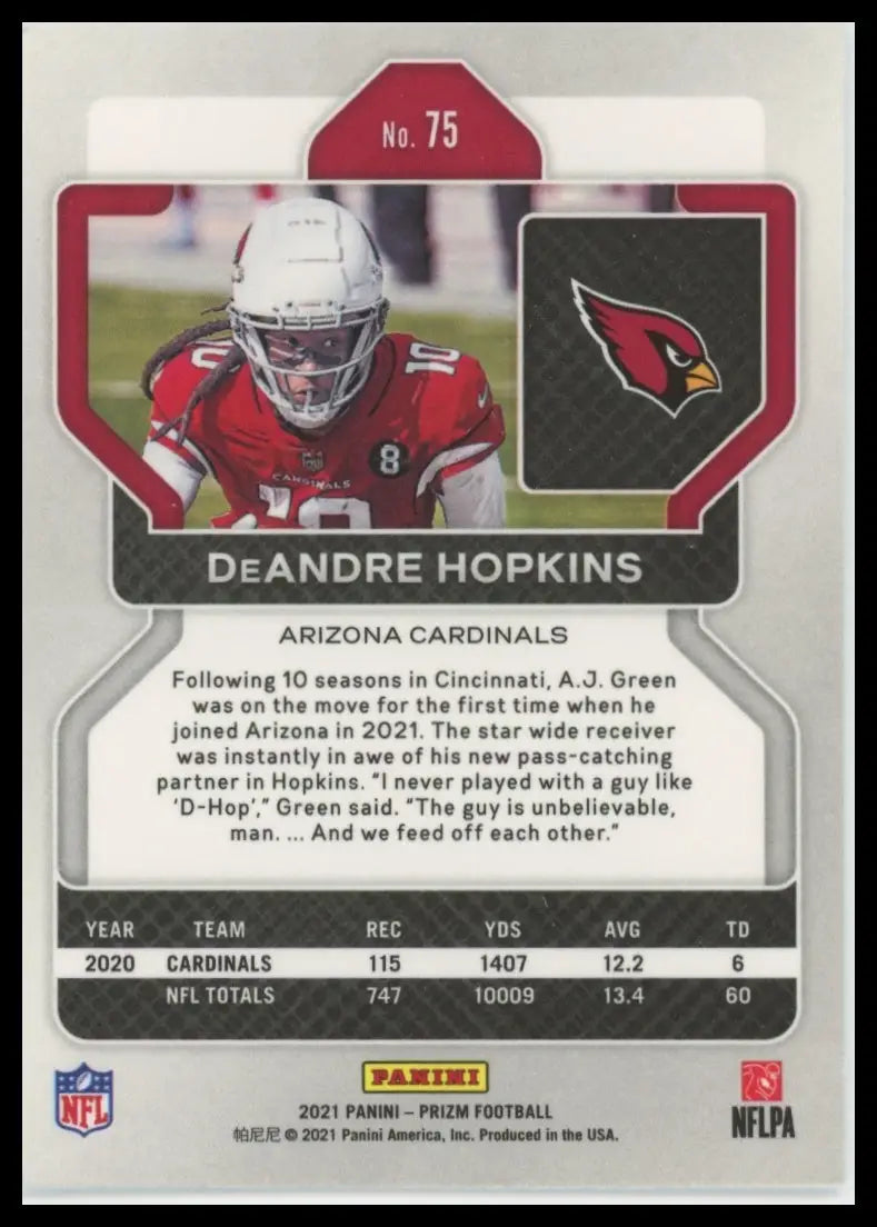 2021 Panini Prizm DeAndre Hopkins 75 Arizona Cardinals NM - Football Card Single