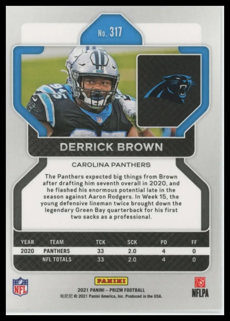 2021 Panini Prizm Derrick Brown 317 Carolina Panthers NM - Football Card Single