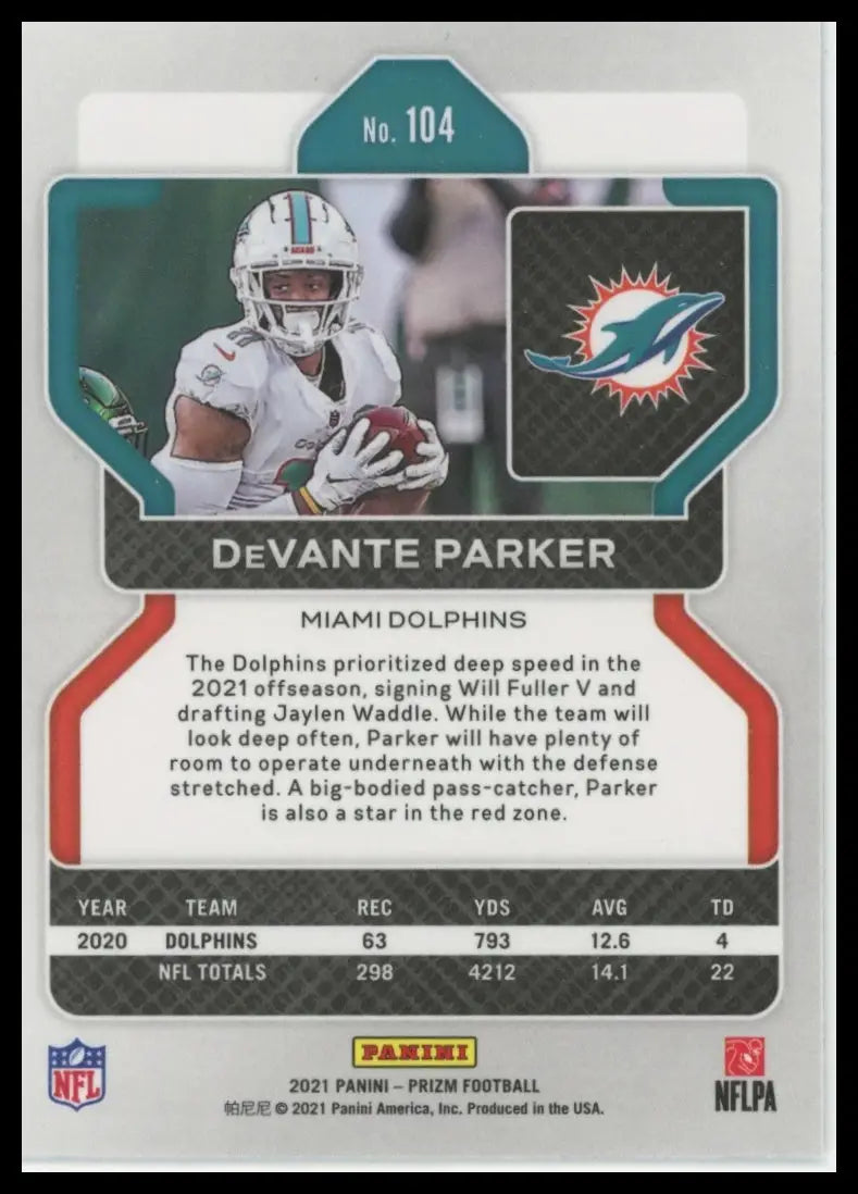 2021 Panini Prizm DeVante Parker 104 Miami Dolphins - Football Card Single