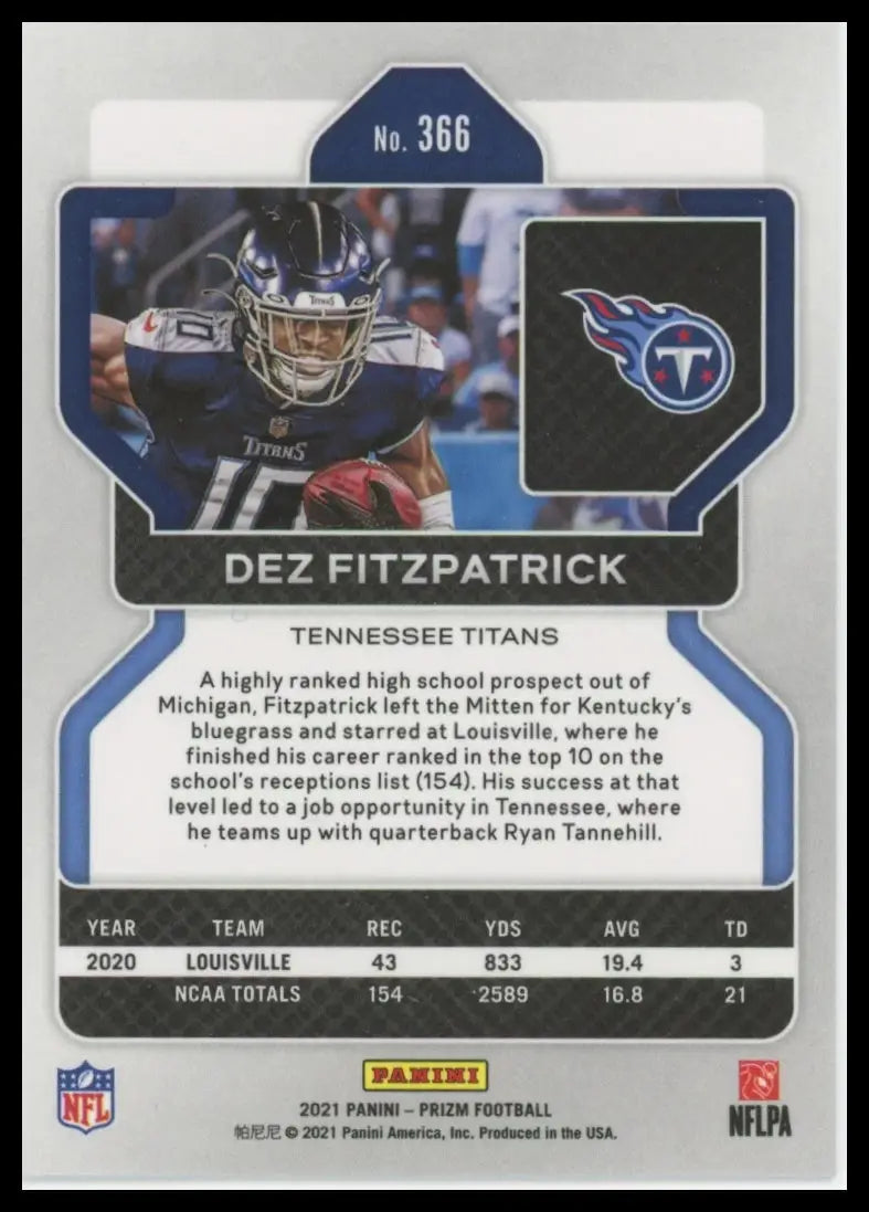 2021 Panini Prizm Dez Fitzpatrick RC 366 Tennessee Titans - Football Card Single