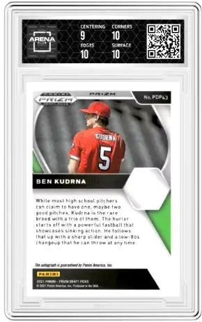 2021 Panini Prizm DP Ben Kudrna #PDP43 Green/Yellow Auto Baseball Arena Club 9.5 - Baseball Card Single
