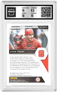 Graded Luca Tresh baseball trading card 2021 Panini Prizm Auto Hyper Green Yellow Arena Club