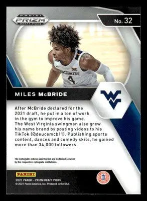 2021 Panini Prizm Draft Picks #32 Miles McBride - Basketball Card Single