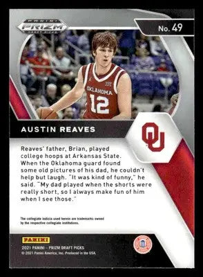 2021 Panini Prizm Draft Picks #49 Austin Reaves - Basketball Card Single