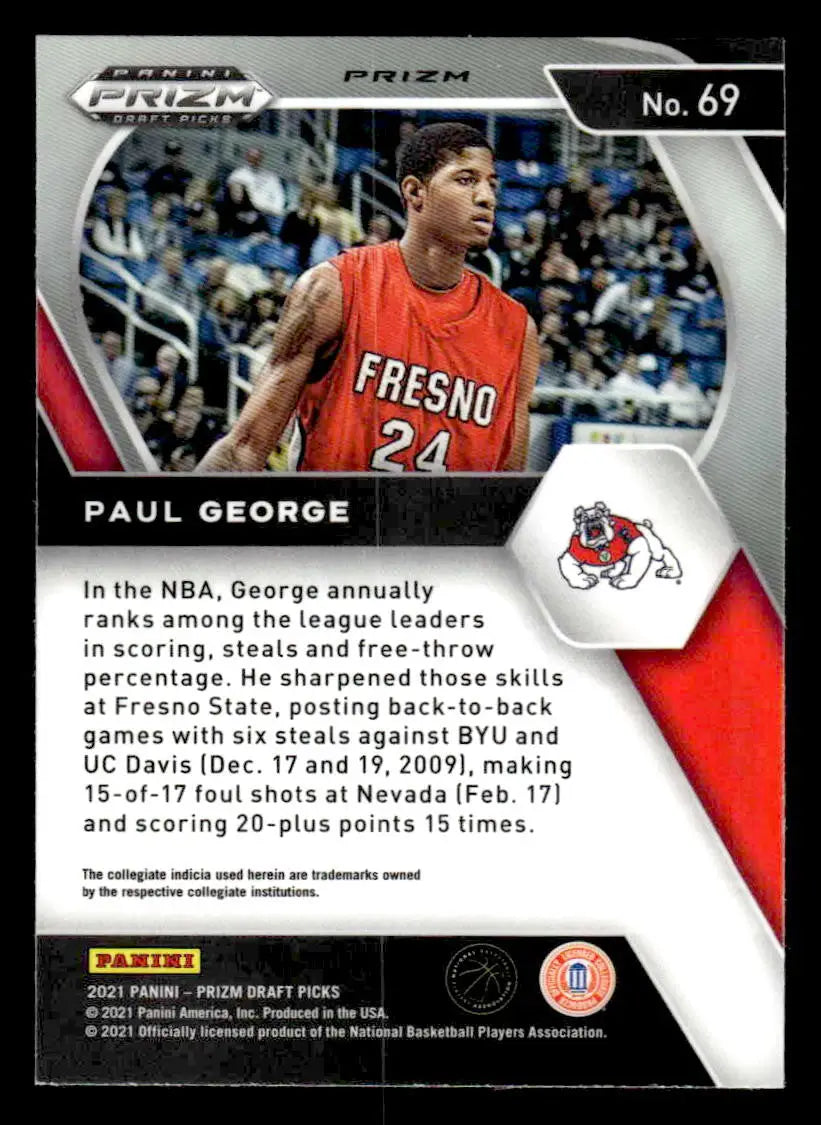 2021 Panini Prizm Draft Picks #69 Paul George Red Ice Fresno State Bulldogs - Basketball Card Single
