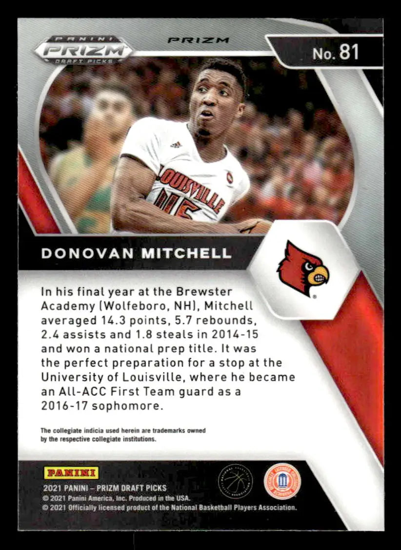 2021 Panini Prizm Draft Picks #81 Donovan Mitchell Red Ice Cardinals - Basketball Card Single