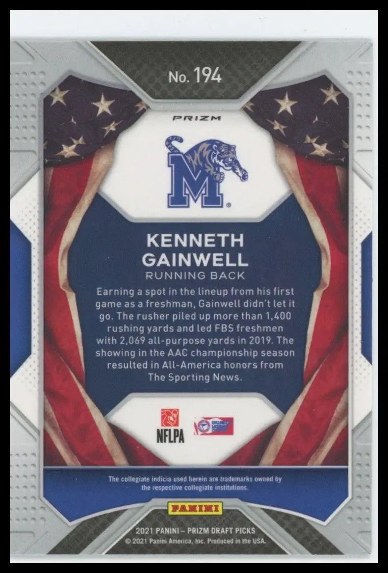 2021 Panini Prizm Draft Picks Blue Pulsar Kenneth Gainwell Rookie #194 Memphis