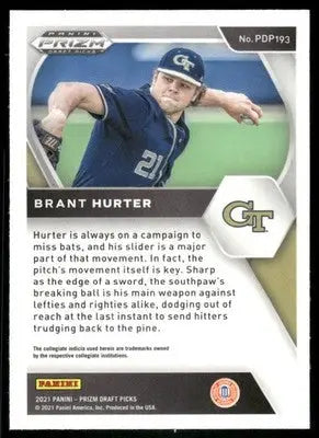 2021 Panini Prizm Draft Picks Brant Hurter #PDP193 Baseball - Baseball Card Single