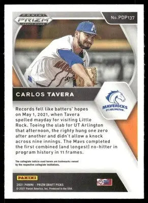 2021 Panini Prizm Draft Picks Carlos Tavera #PDP137 Baseball - Baseball Card Single