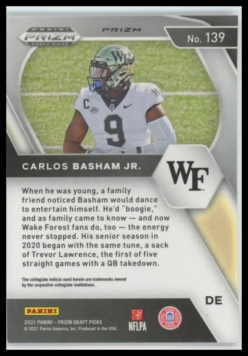 2021 Panini Prizm Draft Picks Green Carlos Basham Jr Rookie #139 Wake Forest NFL