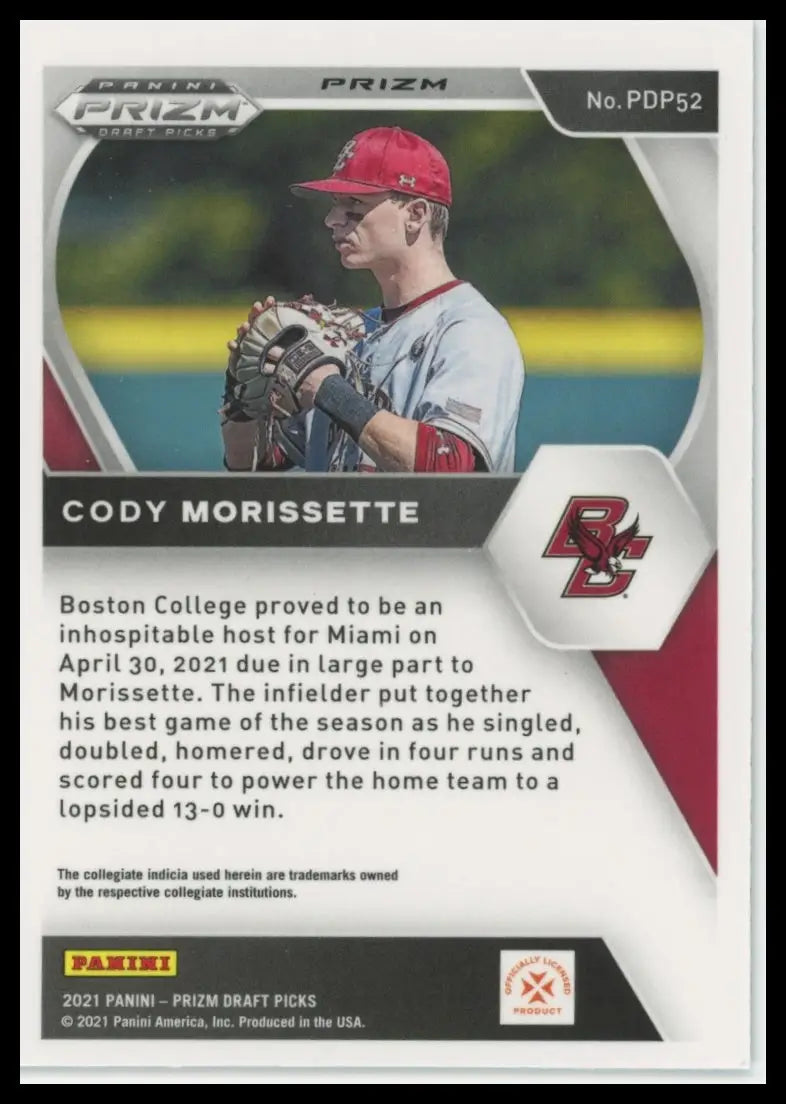 2021 Panini Prizm Draft Picks - Green Pulsar Prizm Cody Morissette PDP52 NM - Baseball Card Single
