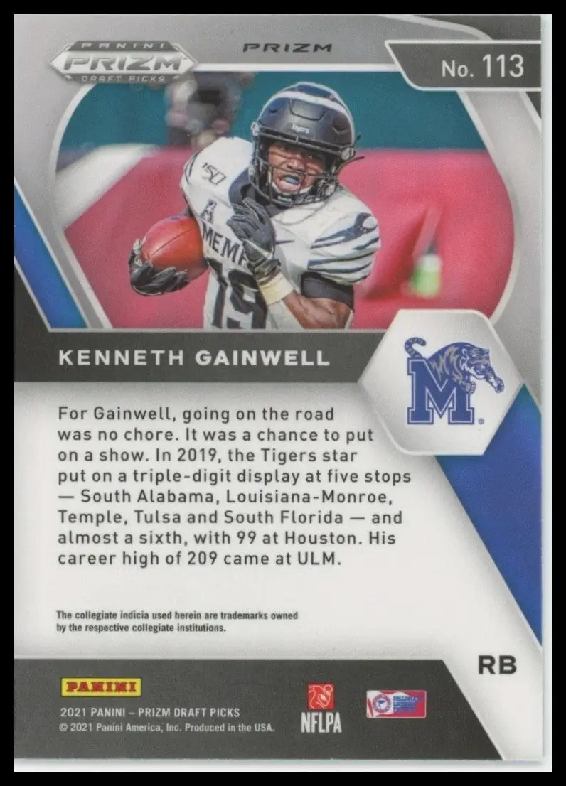 2021 Panini Prizm Draft Picks Green Wave Kenneth Gainwell Rookie #113 Memphis