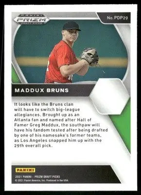 2021 Panini Prizm Draft Picks Maddux Bruns #PDP29 Baseball - Baseball Card Single