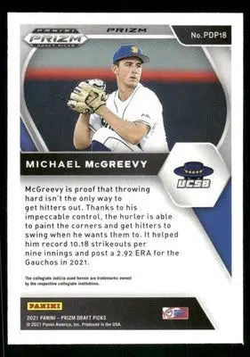 2021 Panini Prizm Draft Picks Michael McGreevy #PDP18 Green Baseball - Baseball Card Single