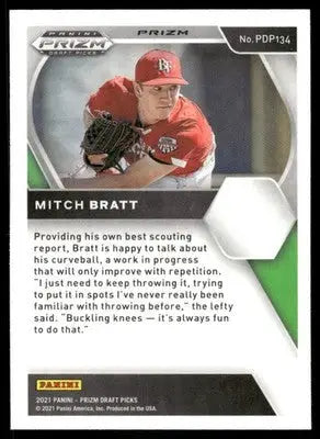 2021 Panini Prizm Draft Picks Mitch Bratt #PDP134 Green Baseball - Baseball Card Single