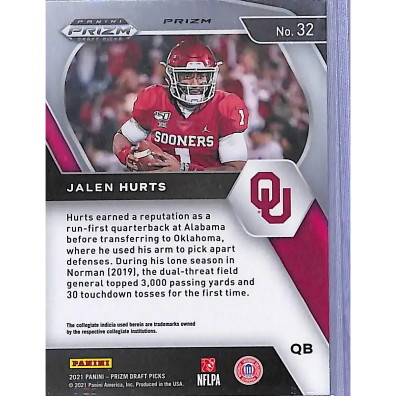 2021 Panini Prizm Draft Picks Orange Cracked Ice #32 Jalen Hurts NM-MT Oklahoma - Football Card Single