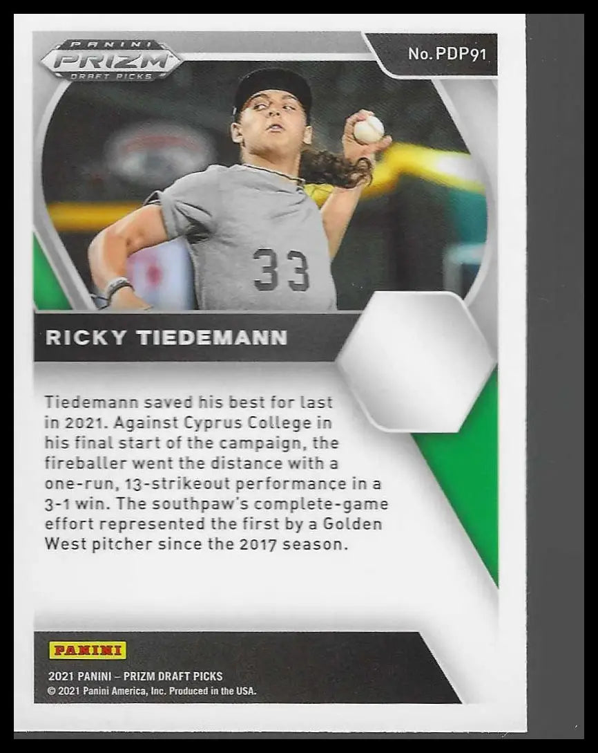 2021 Panini Prizm Draft Picks #PDP91 Ricky Tiedemann - Baseball Card Single
