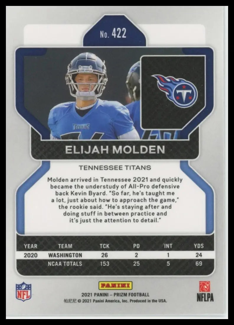 2021 Panini Prizm Elijah Molden RC 422 Tennessee Titans - Football Card Single