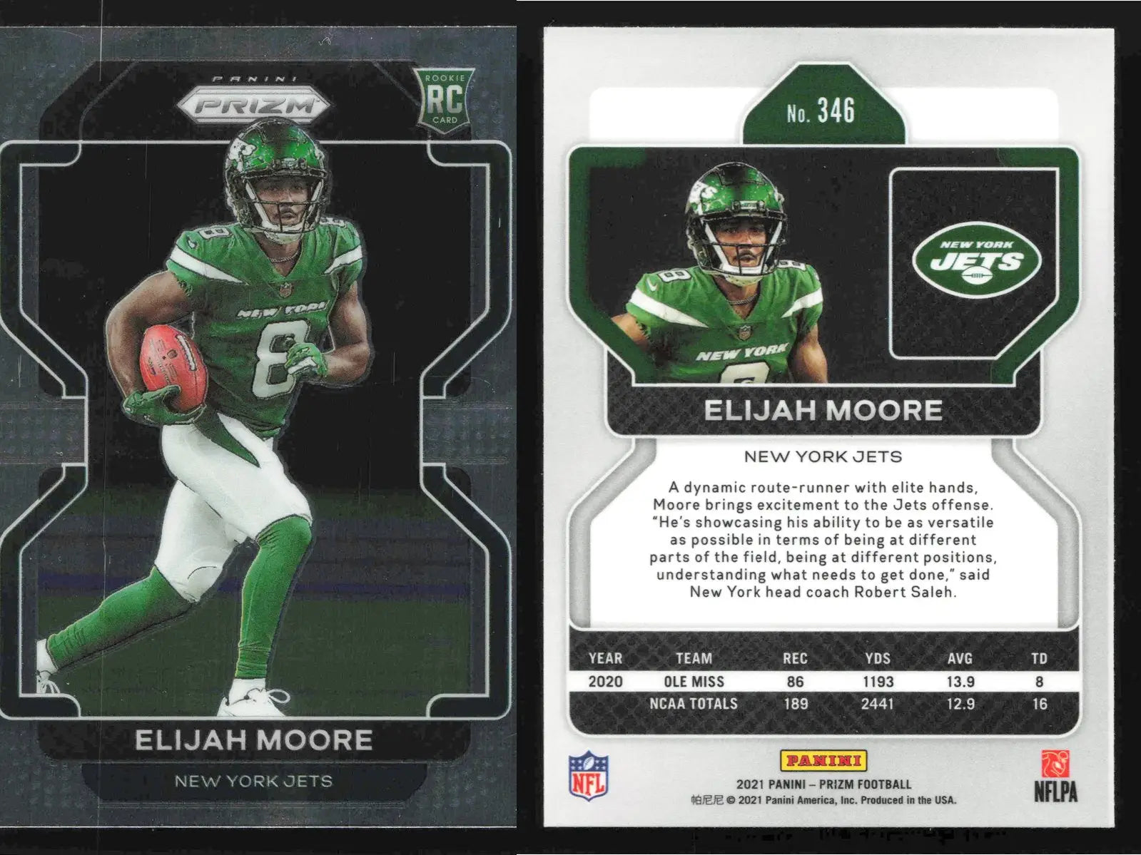 2021 Panini Prizm ELIJAH MOORE #346 New York Jets RC - Football Card Single