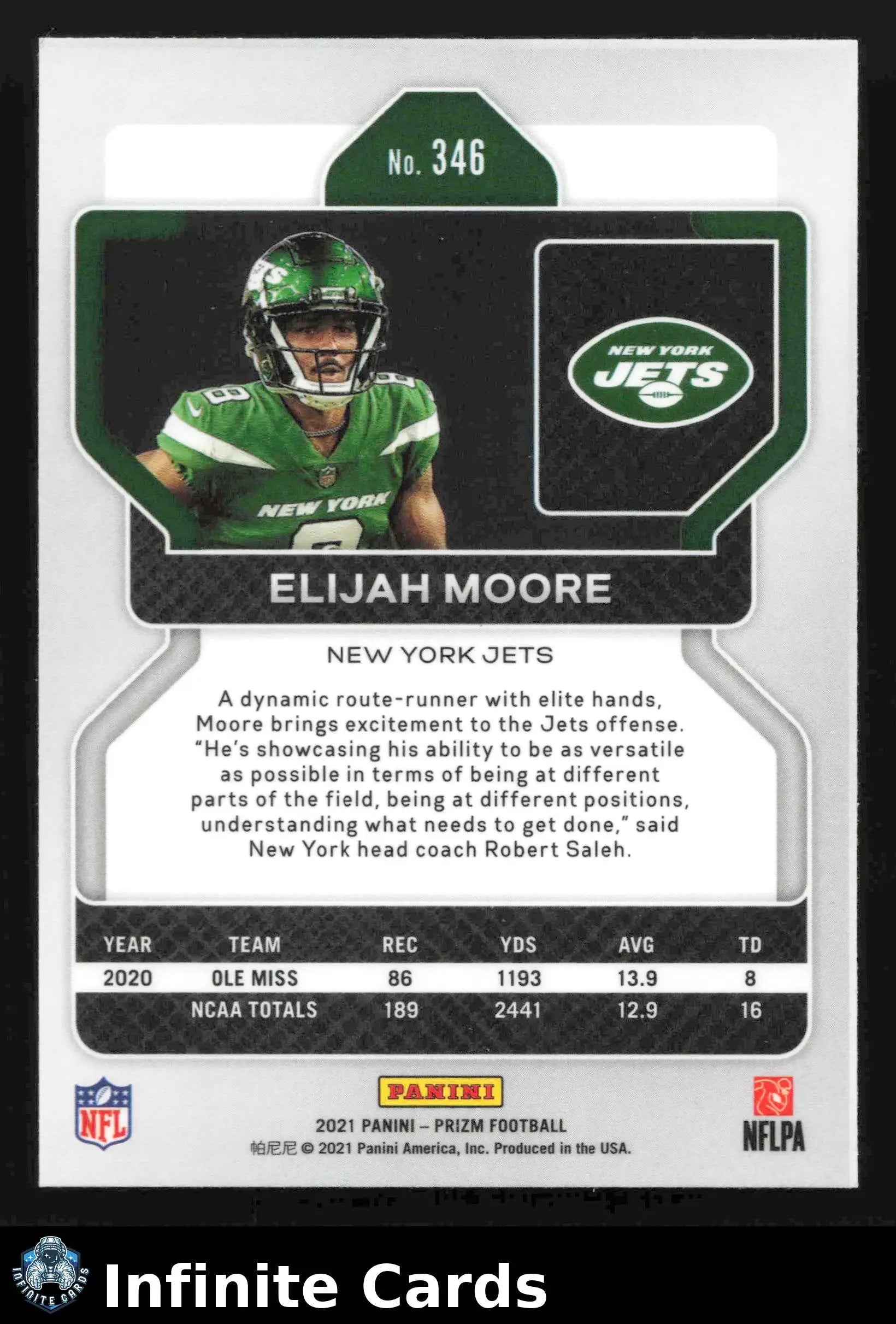 2021 Panini Prizm ELIJAH MOORE #346 New York Jets RC - Football Card Single