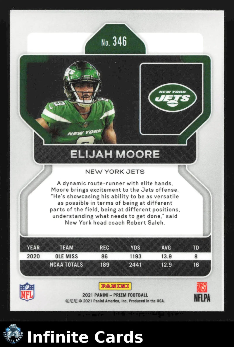 2021 Panini Prizm ELIJAH MOORE #346 New York Jets RC - Football Card Single