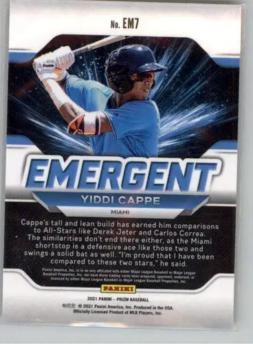 Yiddi Cappe baseball card from 2021 Panini Prizm Emergent series for Marlins collection
